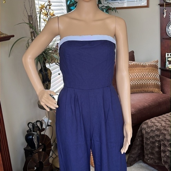 Brand New Monteau Strapless Romper Navy Blue White Nautical Linen Jumpsuit - Picture 3 of 16